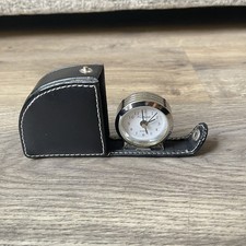 Vintage Leonardo Quartz Pocket Travel Alarm Clock in Faux Leather Black Case