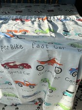 Pair Vintage Children’s Curtains 53 x 48 inches -Sports car, Super bike -ect