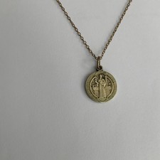 Antique Silver Benedictine Medal on Chain Pendant Religious Cross