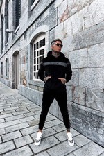 Mens black velvet / velour Tracksuit Set Hoodie Joggers bottoms Size S / Small 