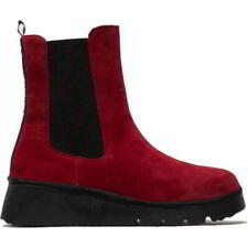 Fly London Paty Womens Chunky Platform Wedge Chelsea Ankle Boots Red UK 5-7