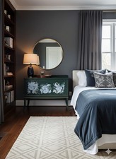 Elegant Green Floral Chest of Drawers Cabinet with Gold Detailing for Bedroom