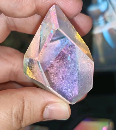 Small aura coated clear quartz - coated,