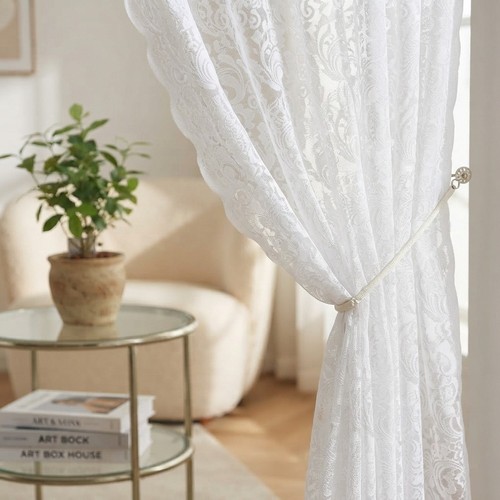 White lace curtains 52x84in - lace,