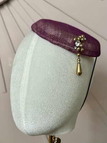 Plum ivory pillbox fascinator - ivory,