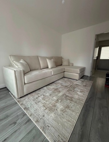 Large cream plush corner sofa - large,
