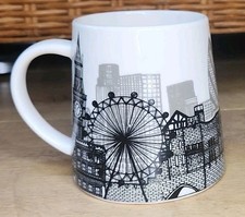 Habitat Mug London Cityscape Skyline Cup Monochrome , Big Ben , London Bridge 
