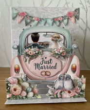 Handmade 5"x4" Pop-Up Stepper Card - Wedding Car Themed Card "Just Married"