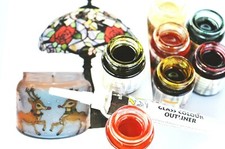 SOLVENT BASED Glass Paints Transparent Stained with Outliner Leaded Effect set