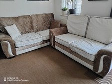 used little damage  cream/brown fabric sofas 2 and 3 seater