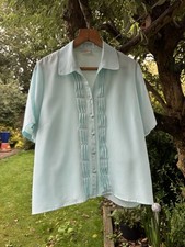 Eastex UK 18 Short Sleeve Blouse Shirt Pale Green Collared Pleated Button Front