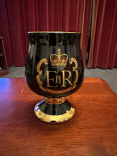 Vintage Prinknash Art Pottery Gold & Black Royal Silver Jubilee Queen Cup Goblet