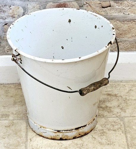 Vintage white enamel bucket - enamel,