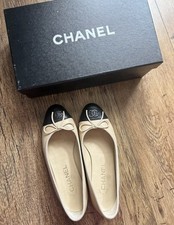 Authentic Chanel Womens Beige & Black Ballet Flats Pumps EU 36.5 / UK 3.5