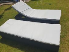 Two / Pair Grey Rattan Sun Lounger Set Garden Seats - North London N20