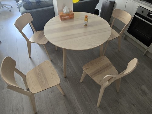Round wood dining - table, &
