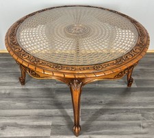 Coffee Table Round Vintage French Glass Top Ornate Cane Louis XIV Style LOT 3941
