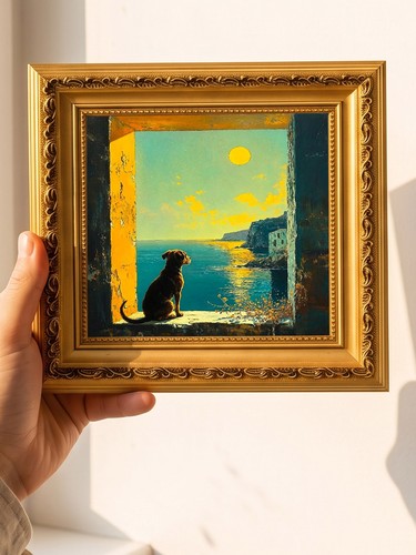 Dog seaside window original - dog,
