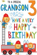 Juvenile Birthday Card Age 3 Grandson - 9 x 6 inches, black|red|white|green|blu