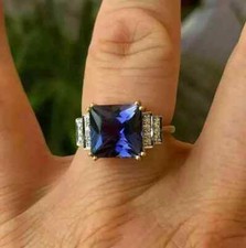 AAA 4.20 Ct Natural Tanzanite Solitaire Engagement Ring 14K White Gold solid