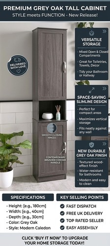 Grey oak tall bathroom - bathroom, cabinet