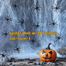 Spider Web w/30 Spiders Halloween party Decoration Stretchy Cobweb 200*76cm*3