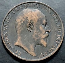 1903 PENNY COIN-1d BRITISH BRONZE COIN-KING EDWARD VII - ONE PENNY COIN
