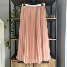 M&S Pleated Tulle Maxi Skirt 12 Blush Pink Elasticated Waist Hardly Worn