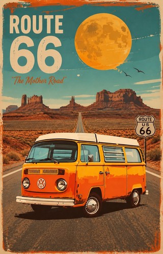 Route retro poster print - route, a3