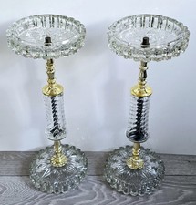 Vintage Pair Of Cut Glass Smoking Stand Floor Standing Ashtray 20 Inch 50cm Tall