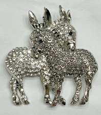 Crystal Rhinestone Donkey Horse Brooch Burro Pony Pin ALL Glass Vintage Defect