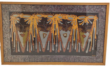 Bali Batik Framed Vintage Painted Print on Fabric Faces Framed Signed Ruby Rusy