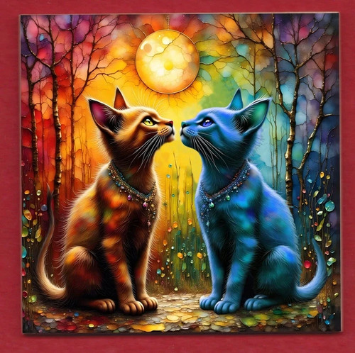 Two cats blue orange - blue,