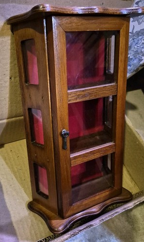 Vintage wood glass curio - wood, &