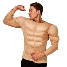 MEN ADULT PADDED MUSCLE CHEST TOP STRONGMAN SHIRT PARTY FANCY DRESS COSTUME