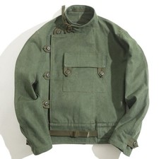 UK Men's Retro Swedish Motorcycle Jacket Cotton Army Green Rider Workwear Coat