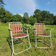 Vtg  Red Wood Lawn Chairs