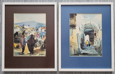 Watercolour Pictures By Sorio Middle East Scene Singed 80s Framed Vintage Rare