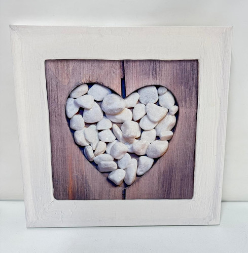 White pebble heart canvas - white, wall
