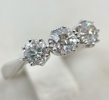 Diamond Ring 3 Stone Trilogy Old Cut 1.5 Carats 18ct White Gold Size O BA338