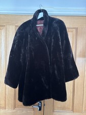 Vintage Michel Alexis Paris Chocolate Brown Faux Fur Swing Coat Size 18