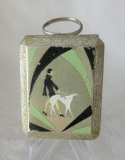 Rare Art Deco Compact from EBM Co. - Flapper Lady Walking a Borzoi Dog
