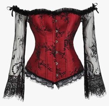 Overbust Corset Classic Femdom Findom Bustier Top With Long Sleeve size 8 - 10