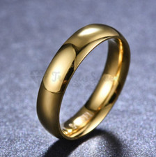 18ct Gold Plated Titanium Steel Smooth Women Men Engagement Wedding Rings Gift