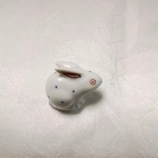 Porcelain Rabbit Figurine Blue Polka Dots Collectible Ornament - #3111