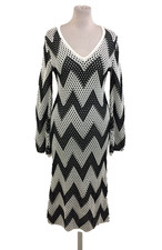 M&S Women's Jumper Dress Size M Black & White Zig Zag Stripe Cotton Knit New F1