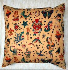 Tattoo Tea Party Cushion Cover Decorative Case fits 18" x 18" Skull Halloween
