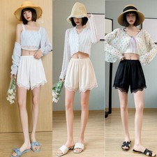 Womens Satin Lace Trim Underwear Frilly Pettipants Safety Lolita Short Pants