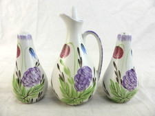 Radford Pottery 3 Piece Hand Painted Floral Cruet Set Salt Pepper Vinegar
