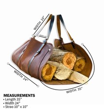 Handmade Cowhide Leather Firewood Carrier: Log Tote Bag